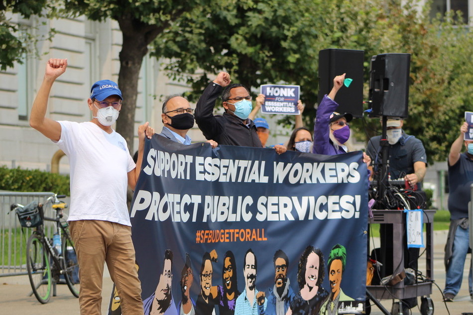 San Francisco City Workers Protest COVID Budget Cuts at City Hall